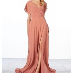 Jenny Yoo Clay Luxe Chiffon Maxi Dress with Slit